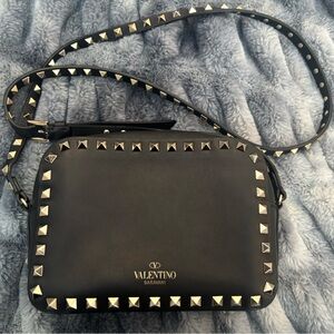 Valentino Black Leather Bag with Gold Studs
